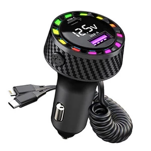 Chargeur Voiture Ambiant Lumière Charge Rapide 2 Ports Chargeur Voiture Adaptateur Avec Enroulé - Photo 1 sur 12