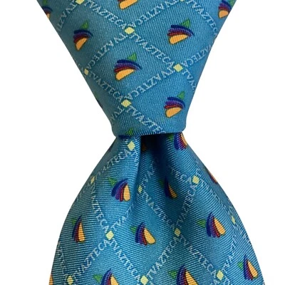 PINEDA COVALIN Men's 100% Silk Necktie MEXICO Luxury TVAZTECA Blue/Multi EUC - Image 1 of 3