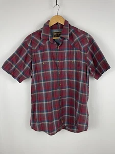 Wrangler Retro Western Shirt Short Sleeve Pearl Snap Red Plaid Men Size Large L - Picture 1 of 7