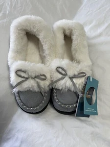 RockDove | SZ XS (5-6) Trapper Gray Moc Memory Foam Fur Slippers Women NWT - Picture 1 of 9