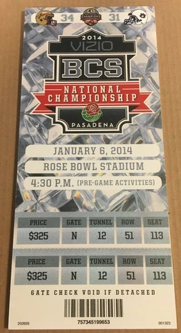 2014 BCS National Championship Mini Mini Mega Ticket Florida State 14 x 6" DM1 Cover