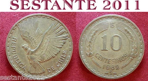 B12 CHILE CILE 10 CENTESIMOS CENTESIMI 1962 KM# 191 - Imagen 1 de 1