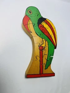 Handmade Wood Parrot Bird Interlocking Jigsaw Puzzle Large 14” Color Tone Figure - Picture 1 of 17