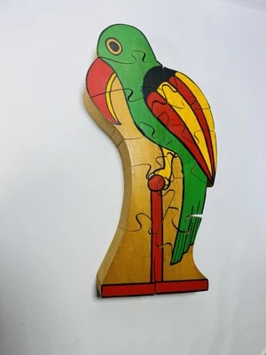 Handmade Wood Parrot Bird Interlocking Jigsaw Puzzle Large 14” Color Tone Figure - Image 1 of 4