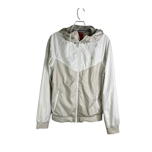 Nike Windbreaker Jacket Womens S Beige White Hood Vented Back Zip-Up Outdoorsy - Picture 1 of 12