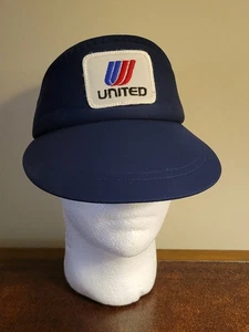 Visiera Vintage United Airlines Blu Navy Patch Regolabile Terry Band Tennis - Foto 1 di 6
