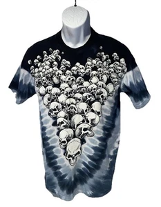 Liquid Blue Skull Pile AOP Tie Dye T Shirt Sz M 38 Chest Y2K Unisex Nice! - Picture 1 of 16