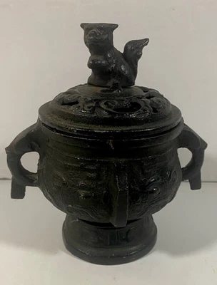 Vintage Chinese Cast Iron Dragon Foo Dog Incense Burner - Image 1 of 4
