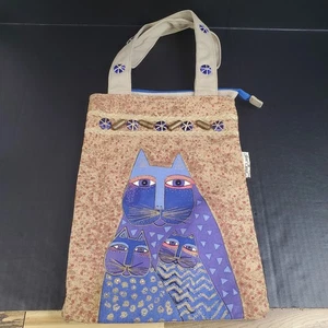 Laurel Burch Indigo Katzen Medium Schultertasche Canvas Beuteltasche Katzenfamilie 10,5" x 14,5" - Bild 1 von 11