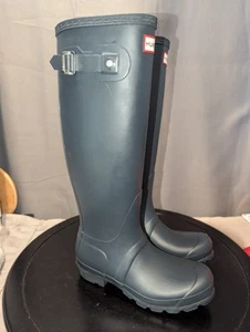 Hunter Boots Women’s Size 5 Navy Rubber Rain Original Matte Tall 16" Waterproof - Picture 1 of 10