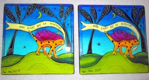 ZWEI PASSENDE TERRI KERN KUNST FLIESENUNTERSETZER ~ NEU IM KARTON ~ MACHEN SIE JEDEN TAG ZU EINEM ABENTEUER - Bild 1 von 4