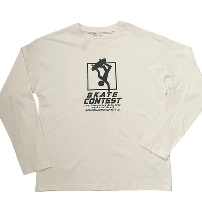 ZARA Shirt Youth 13-14 Long Sleeve Graphic Skate Tee T Shirt Ivory Skate Contest - Image 1 of 4