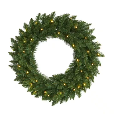 24 In. Pre-Lit Green Pine Artificial Christmas Wreath with 35 Clear LED Lights - Image 1 of 4