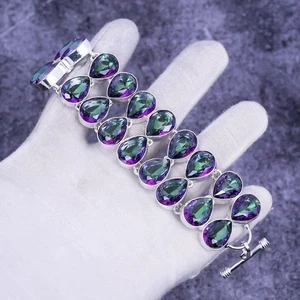 925 Sterling Silver Mystic Topaz Gemstone Jewelry Bracelet Size-ADJ - Picture 1 of 6