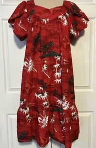 Hawaiian Island rotes Palmen Hauskleid Muumuu Kaftan Blütenblattärmel bequem M/L - Bild 1 von 7