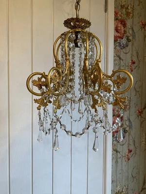 LUSTRE BOUDOIR VINTAGE CINTILANTE CRISTAL CHUMBO LATÃO DOURADO - Imagem 1 de 4