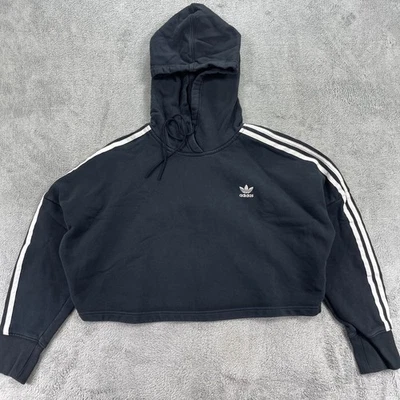 Adidas Sudadera con Capucha Recortada Para Mujer Pequeña Negra 3 Rayas Terry Skateboarding Foto 1 de 4