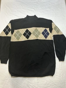 Liz Sport Herren Argyle Mock Neck Gr. L schwarz beige Strick Vintage Academia Golfcore - Bild 1 von 9