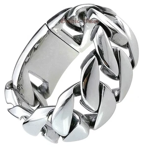 Super Heavy 31mm Men Polished Cuban Curb Chain Stainless Steel Bracelet Necklace - Picture 1 of 26