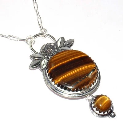 Premium Tiger Eye 925 Silver Plated Necklace 18" Exquisite Jewelry GW - Image 1 of 3