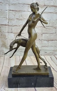 NUDE ART DECO BRONZE STATUE GENUINE HOTCAST DIANA THE HUNTRESS WITH DOGS ARTWORK - Picture 1 of 10