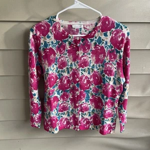 Cardigan maglione donna Garnet Hill floreale lana merino cropped taglia M carriera - Foto 1 di 8