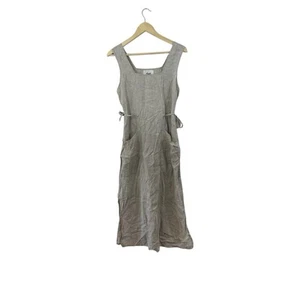 Flax Small Midi Dress Linen Brown Tie Sides Pockets Sleeveless Womens READ - Picture 1 of 13