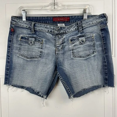 Pantalones cortos de mezclilla para mujer YMI Y2K talla 13 juniors tiro bajo cintura botón mosca lavado ácido Foto 1 de 4