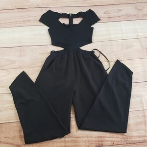 Bebe Romper Womens Extra Small Black Straight Cut Out Jumpsuit Zip Ladies - Picture 1 of 10