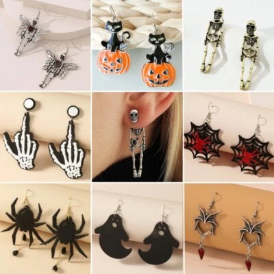 Fashion Pumpkin Ghost Skull Bat Cat Dangle Earrings Hook Women Halloween Jewelry - Image 1 of 4