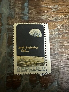 APOLLO 8 SIX CENTS IN THE BEGINNING GOD STAMP Vintage - Picture 1 of 1