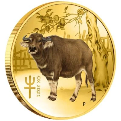 Goldmünze Jahr des Ochsen 2021 - in Farbe - Australien - 1/20 Oz ST - Bild 1 von 3