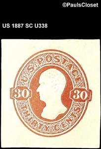 US 1887 SC U338 HAMILTON 30¢ RED BROWN ON ORIENTAL BUFF PAPER MHR F/VF - Picture 1 of 2