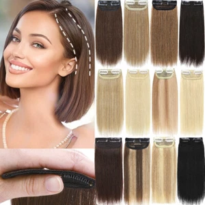 Mini Short Hair Pad Clip In Remy Human Hair Extensions Invisible Side Patch Root - Picture 1 of 25