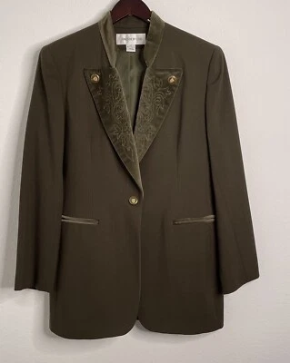 Blazer feminino Jones New York 100% lã verde oliva colarinho de veludo tamanho 10 - Imagem 1 de 4