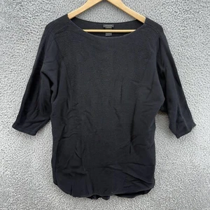 Ann Taylor Womens S 3/4 Sleeve Pleated Tee Black Boat Neck T-Shirt Top Pullover - Picture 1 of 7