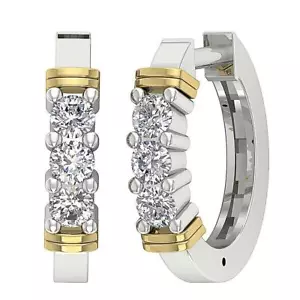Hoop Earring I1 G Natural Diamond 0.50 Ct 14K Two-Tone Gold Prong Set Appraisal - Picture 1 of 8