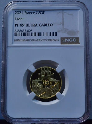 2021 50 EURO FRANCE DIOR NGC PF69 ULTRA CAMEO 1/4 OZ .999 FINE GOLD COIN - Image 1 of 4