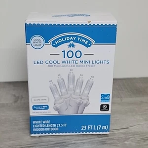 Holiday Time 100 LED Cool White Mini Faceted String Lights White Cord In/Outdoor - Picture 1 of 5