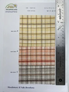 3 Vintage Italian Cotton Fabric Swatches, Jaspe Plaid, Twill, Textile Remnant - Picture 1 of 2