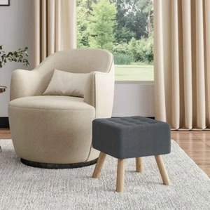 Dark Grey Oxford Fabric Footstool, Ottoman with Pine Wood Legs by Living & Home - Picture 1 of 5