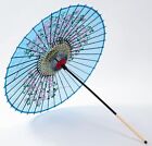 Japanese Silk Umbrella Hand-Painted Sakura Bamboo Handle 35in Blue YAMAMOTO Made