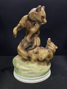 Zsolnay PECS Fighting Bears Hungarian Porcelain Figurine 11 3/4" Tall - Picture 1 of 9