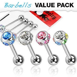 4 Pcs Assorted Color 316L Surgical Steel Multi CZ GEM Ball Tongue Barbells Rings - Picture 1 of 1