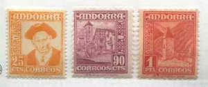 Andorra Spanish) 25 and 90 cts and 1 pta  mint o.g. hinged - Picture 1 of 1