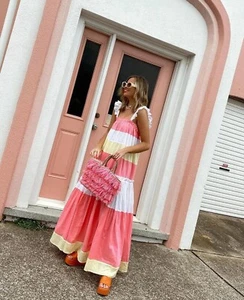 STEELE Demi Ruffle Pink Yellow Cotton Maxi Dress XS AU 8-12 | US 4-8. RRP: $299 - Picture 1 of 5
