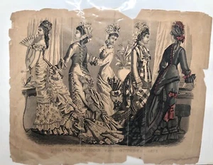 Antique Vintage Godeys Fashions For October 1876 Fashion Print, Victorian - Picture 1 of 2