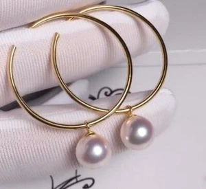 Fashion AAA+ 7-8mm White Round Natural Akoya Pearl Earrings 14K yellow Gold  - Picture 1 of 4