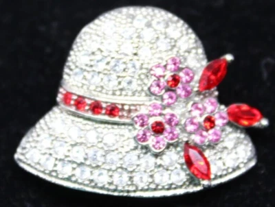 20's Flapper Style HAT Made w/ Crystal Rhinstones Floral Pin Brooch NEW #J-8Pi - Image 1 of 4