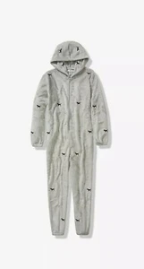 NIP VICTORIA'S SECRET PINK TEDDY SLEEP ONE PIECE M/L GLACIER GREY WITH DOGS - Picture 1 of 4